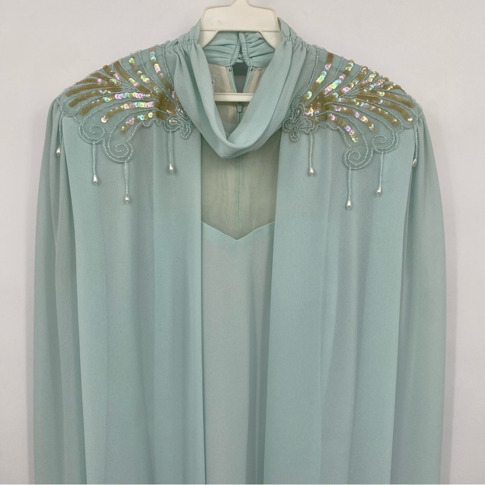 Vintage Ursula of Switzerland Formal Dress Sea Foam Blue Green Mother Of Bride - Picture 5 of 14